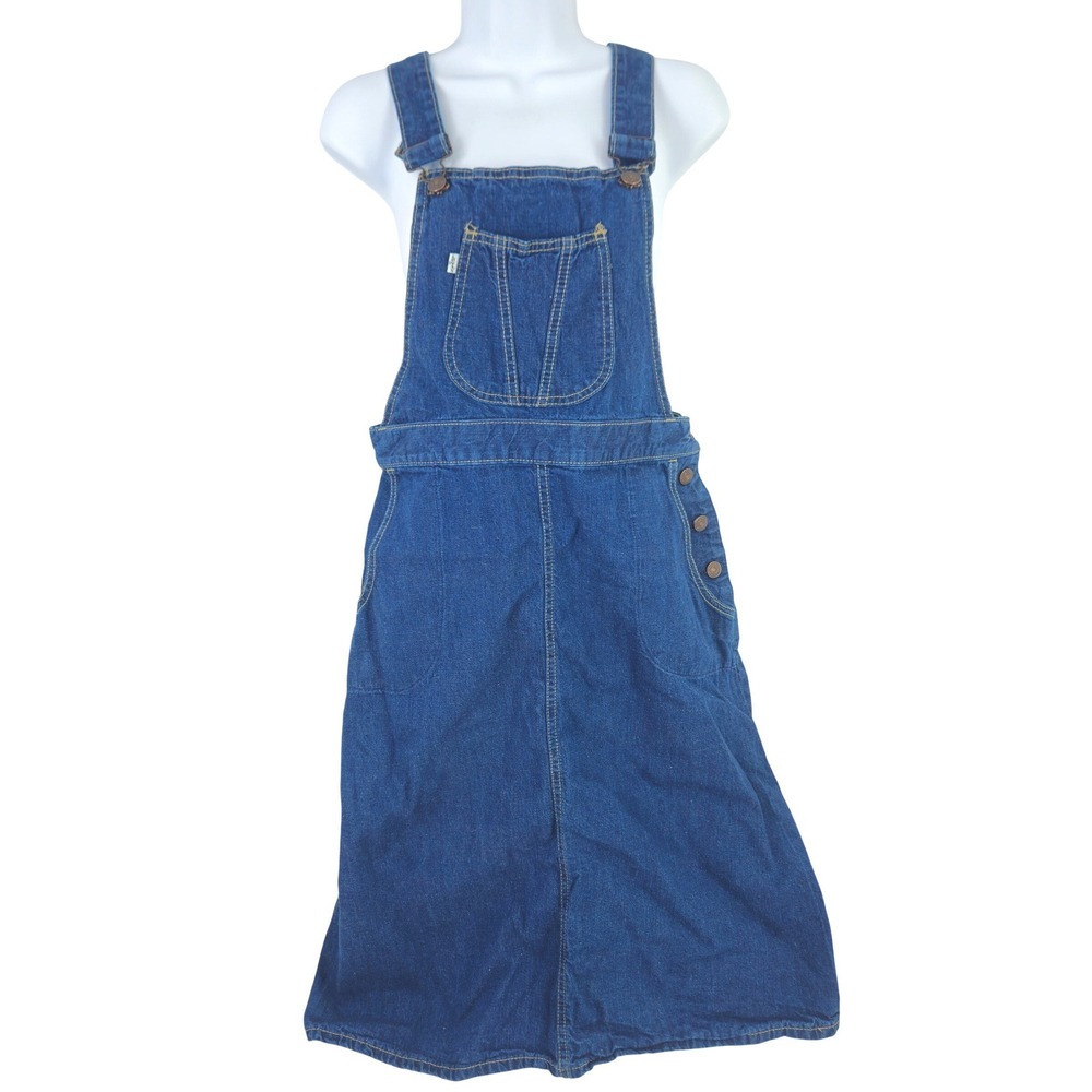 Vintage 70s LEVI'S white tag Dress Jean Denim Overall Jumper Blue Midi Womens M